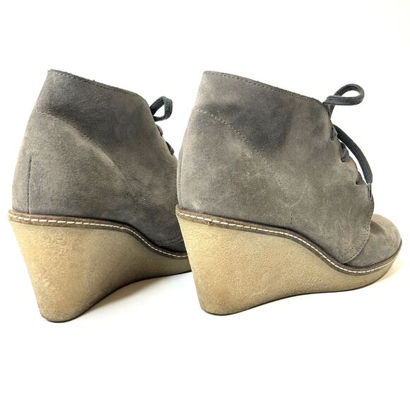 J Crew Womens Gray Suede Wedge Lace Up Booties Macalister Italy Size 8 - Picture 7 of 12